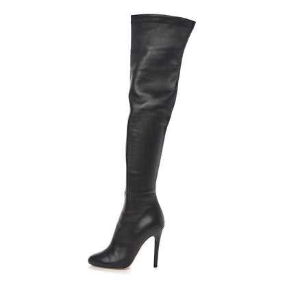 Jimmy Choo Calfskin Stretch Nappa Turner Knee High Boots 36.5 Black 1 of 9