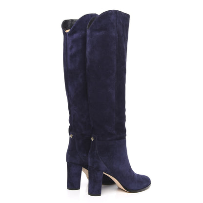Jimmy Choo Suede Madalie 80 Knee High Boots 37.5 Navy 4 of 7