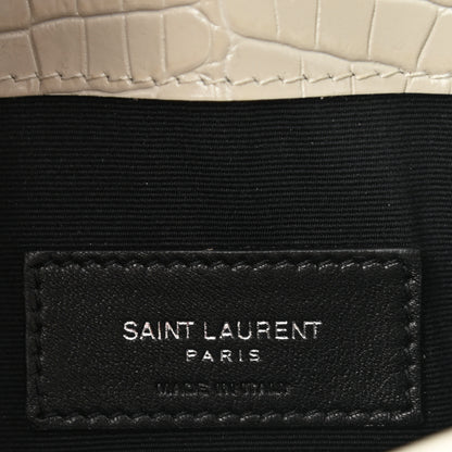 Saint Laurent Calfskin Crocodile Embossed Uptown Monogram Pouch Crema Soft 6 of 7