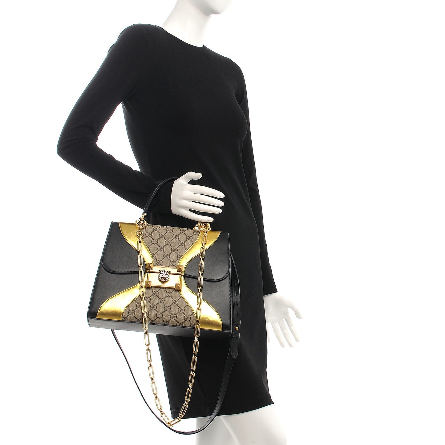 Nappa GG Supreme Monogram Medium Osiride Top Handle Bag Black Oro Vecchio Beige Ebony
