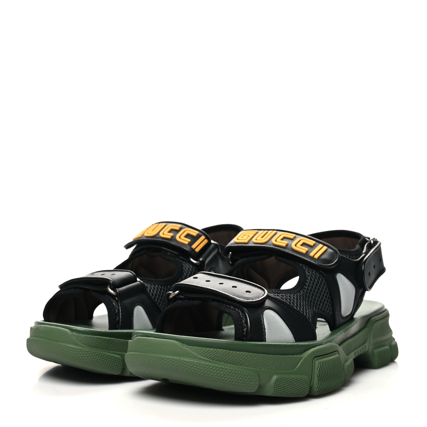 Gucci X SEGA Nappa Mesh Mens Aguru Sandals 8 Loess Black Green 3 of 9