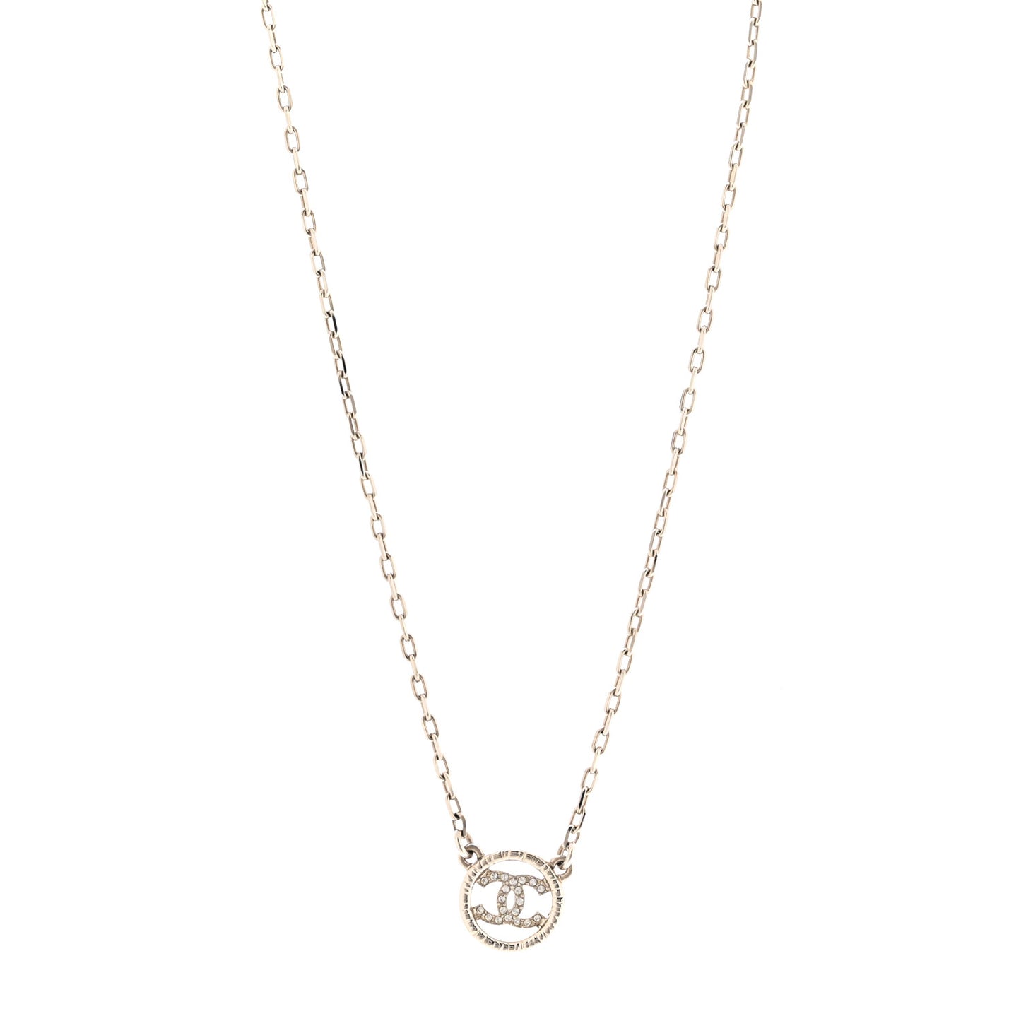 Metal Crystal CC Round Pendant Necklace Silver
