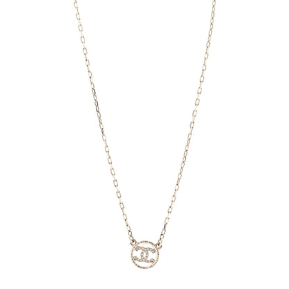 Chanel Metal Crystal CC Round Pendant Necklace Silver 1 of 7