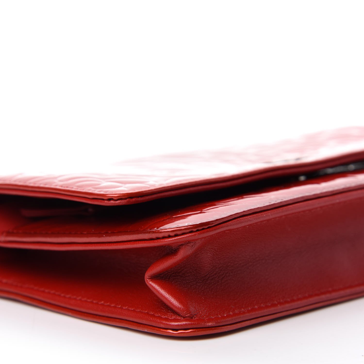 Chanel Patent Camellia Embossed Wallet On Chain WOC Dark Red 6 of 12