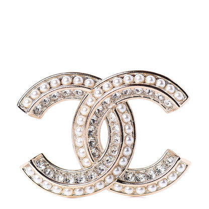 Chanel Crystal Pearl Chain Mania CC Earrings Gold 1 of 3