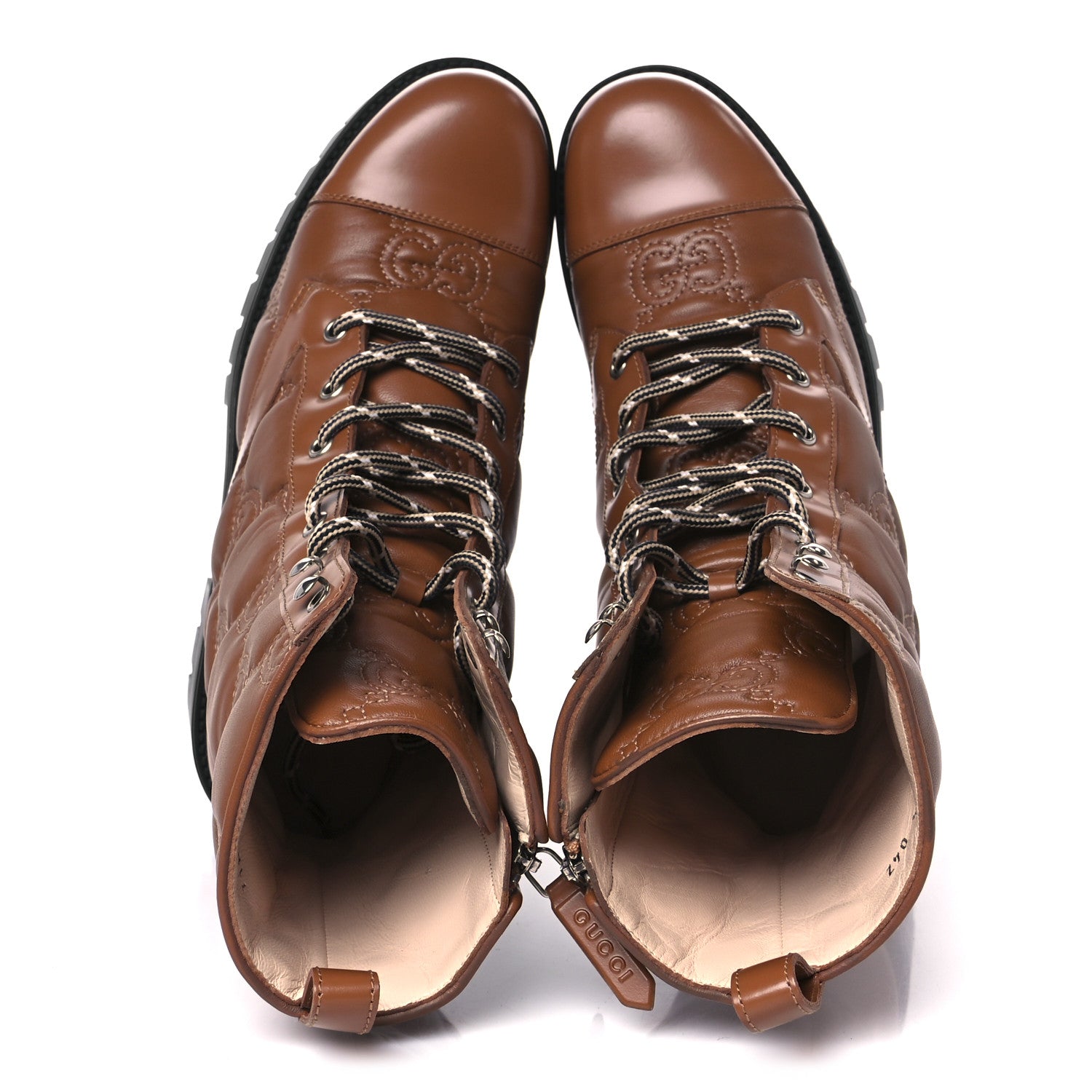Gucci Cordovan Lux Nappa GG Matelasse Lace Up 60mm Combat Boots 39.5 Dark Hazel Brown 2 of 10