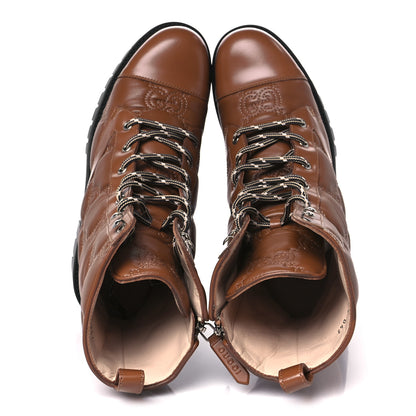 Gucci Cordovan Lux Nappa GG Matelasse Lace Up 60mm Combat Boots 39.5 Dark Hazel Brown 2 of 10