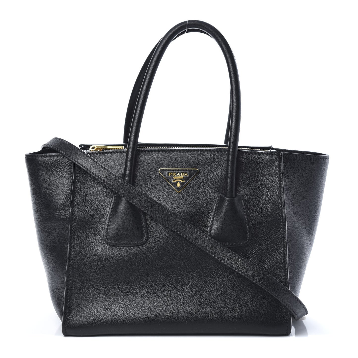 Glace Calf Small Twin Pocket Tote Black