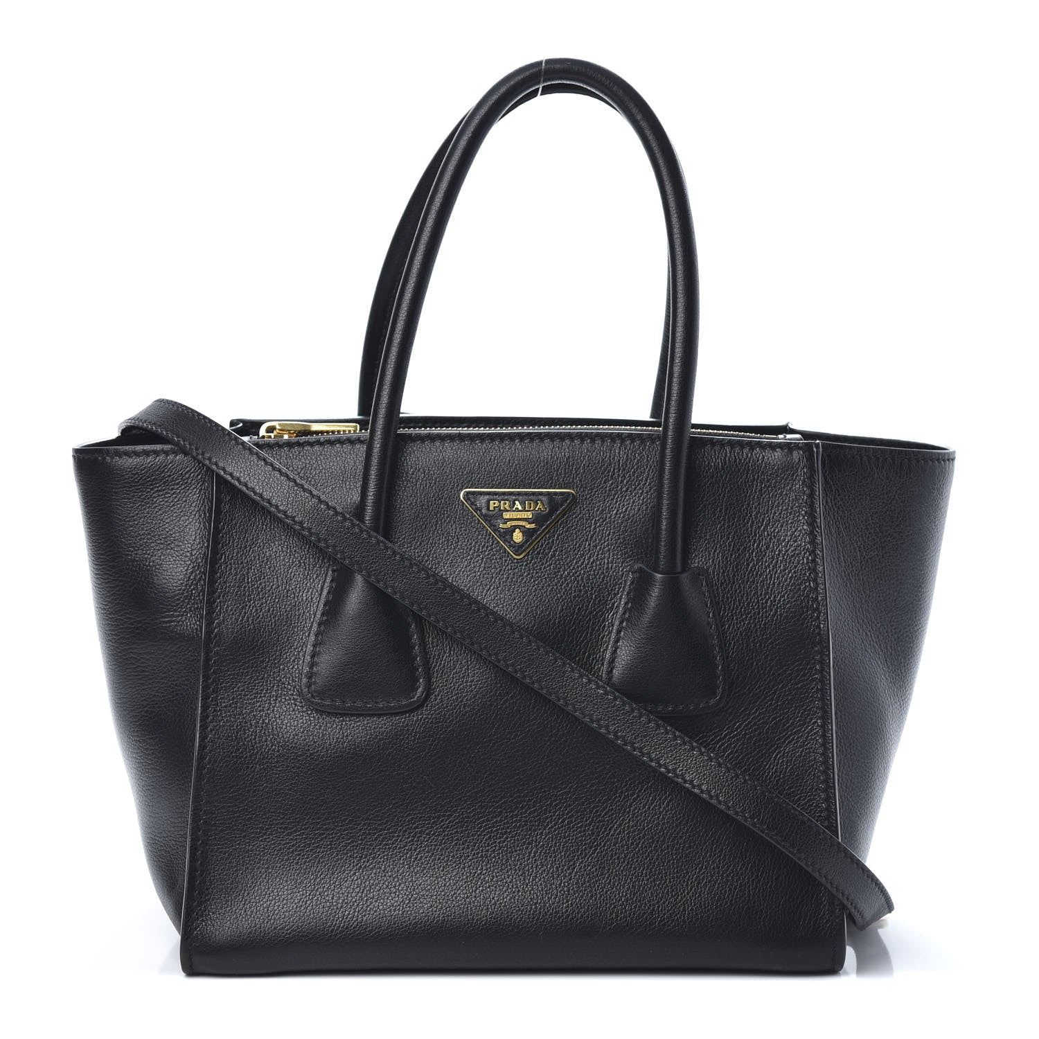 Prada Glace Calf Small Twin Pocket Tote Black 1 of 11