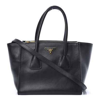 Prada Glace Calf Small Twin Pocket Tote Black 1 of 11