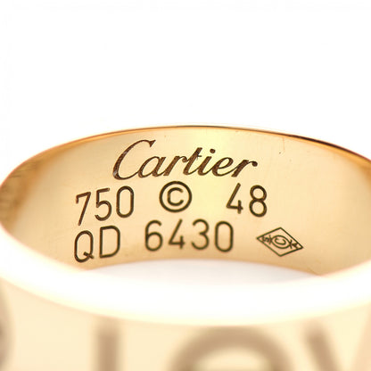 Cartier 18K Yellow Gold 5.5mm Engraved LOVE Ring 48 4.5 4 of 5