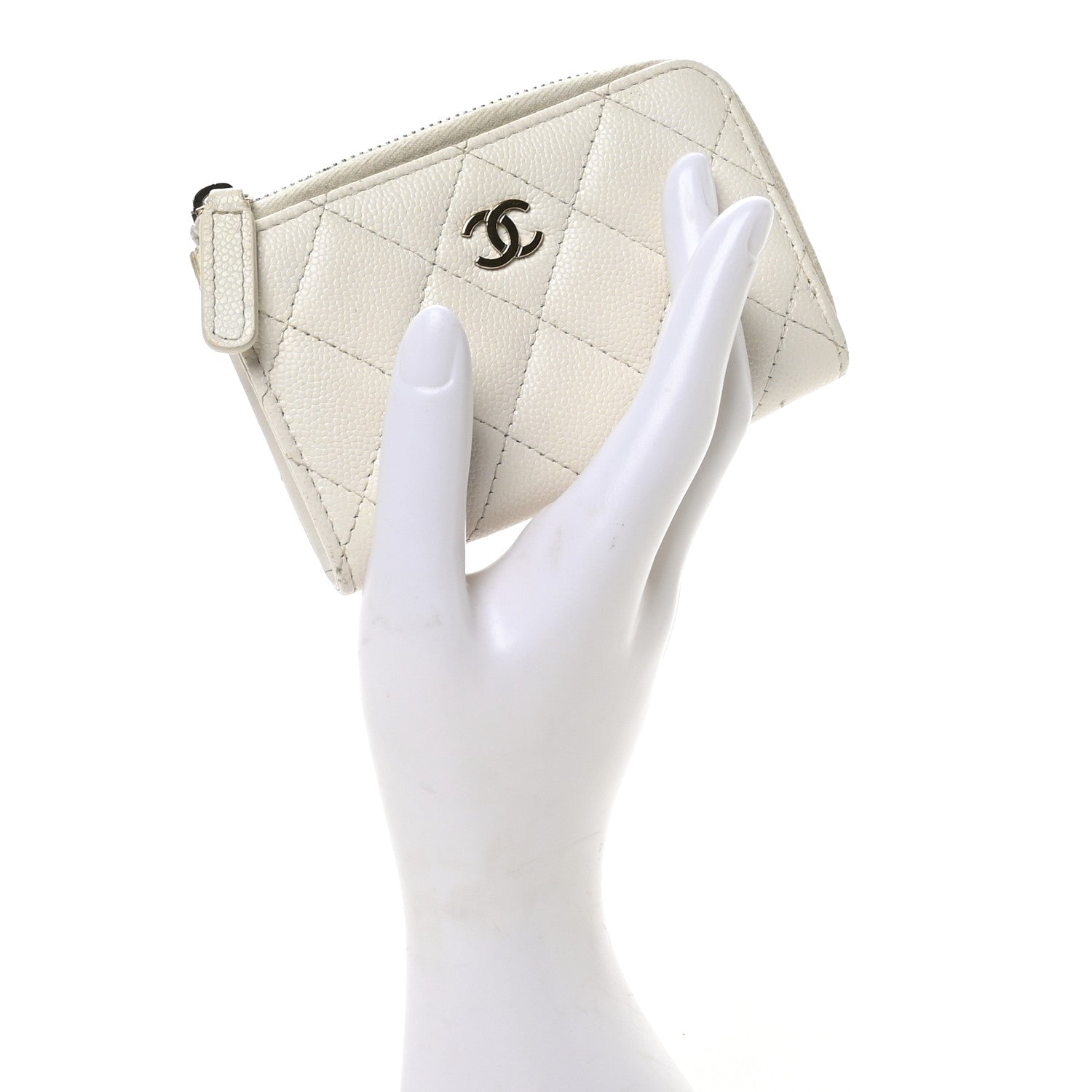 Chanel Caviar Quilted Zipped Key Holder Case White 1704730