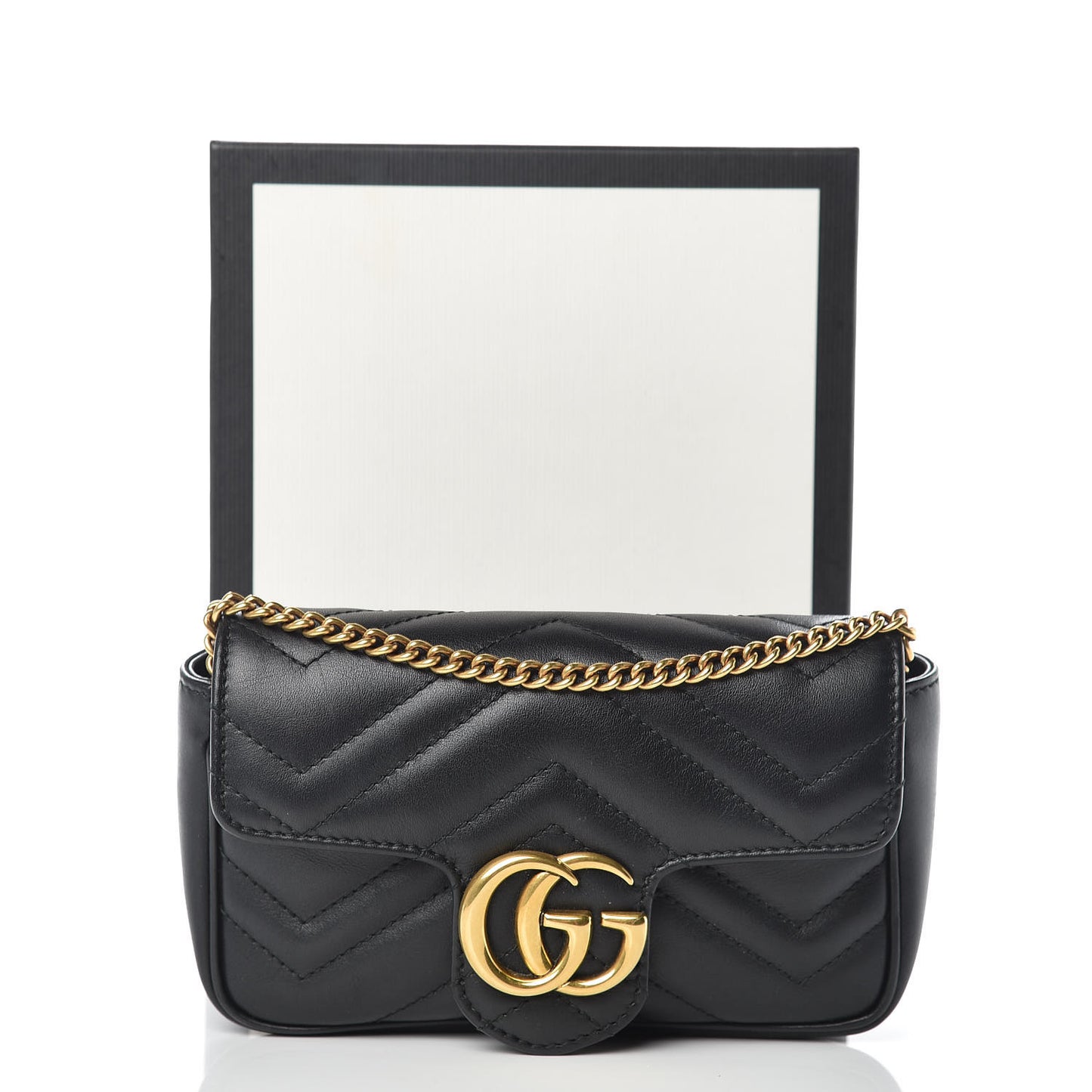 Calfskin Matelasse Super Mini GG Marmont Shoulder Bag Black