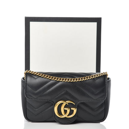 Gucci Calfskin Matelasse Super Mini GG Marmont Shoulder Bag Black 10 of 10