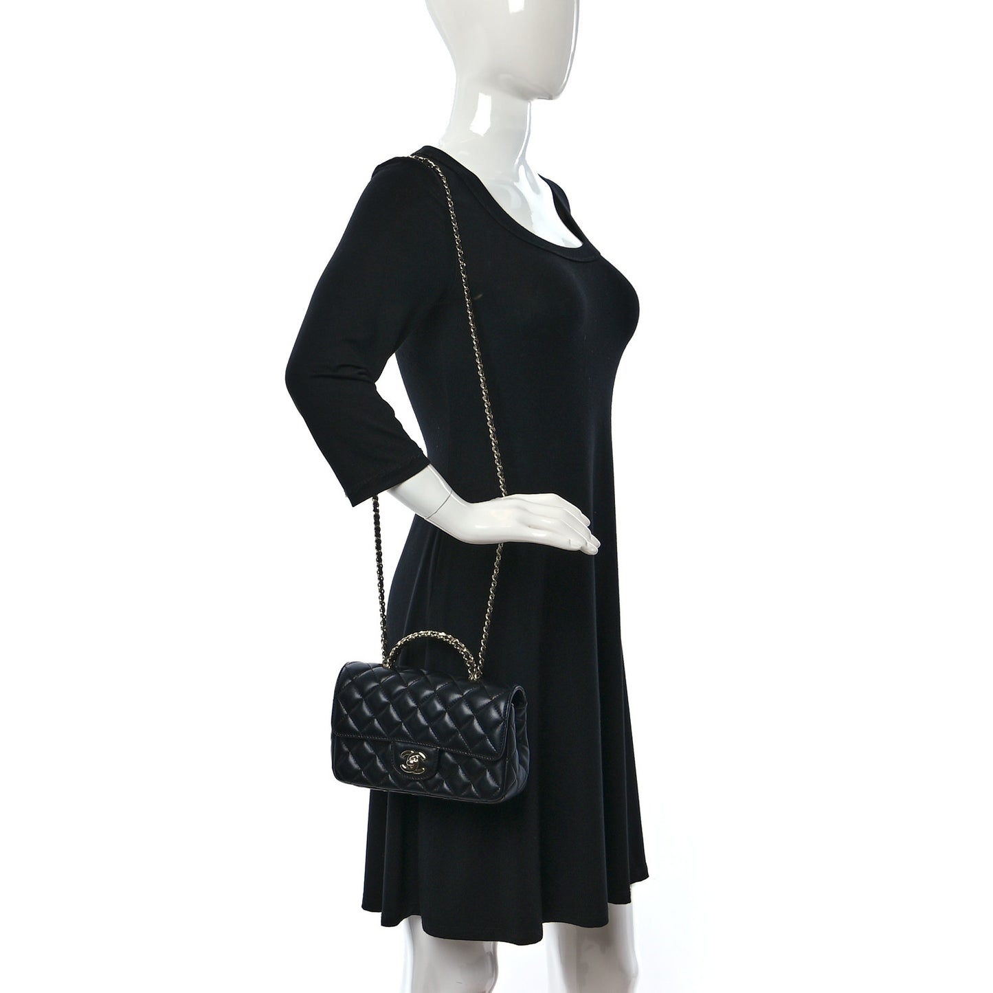Lambskin Quilted Mini Crystal Top Handle Rectangular Flap Black