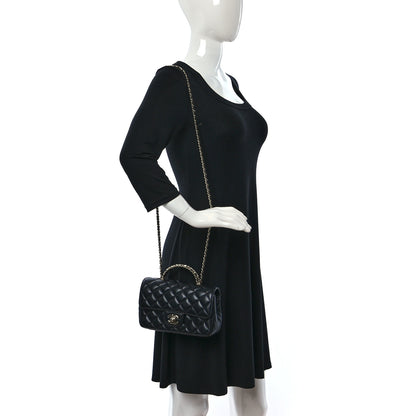 Chanel Lambskin Quilted Mini Crystal Top Handle Rectangular Flap Black 2 of 9
