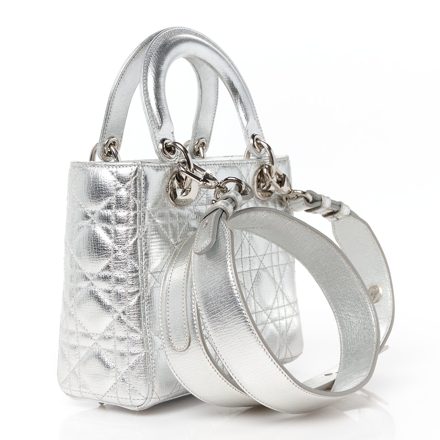 Metallic Grained Calfskin Cannage Small Lucky Badges My Lady Dior Silver
