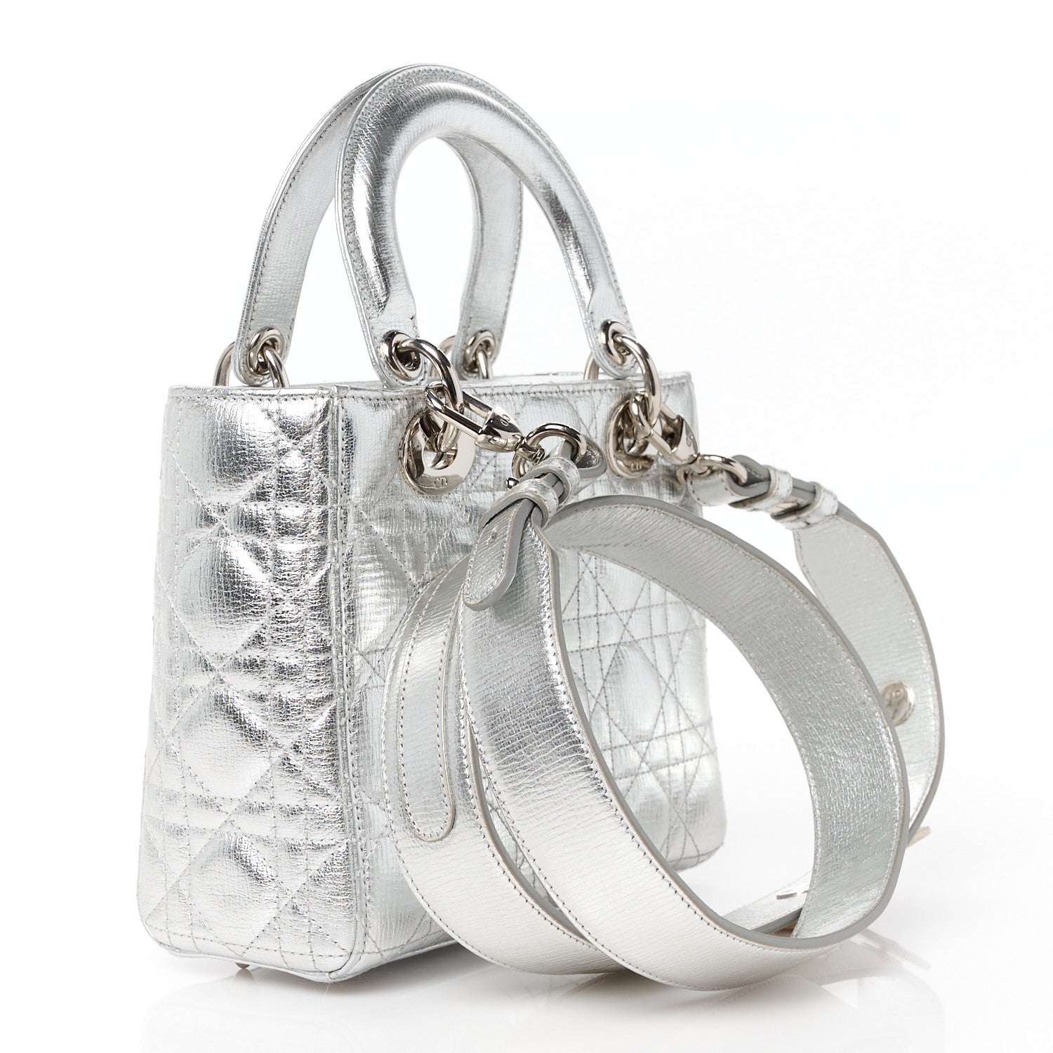 Christian Dior Metallic Grained Calfskin Cannage Small Lucky Badges My Lady Dior Silver 3 of 10