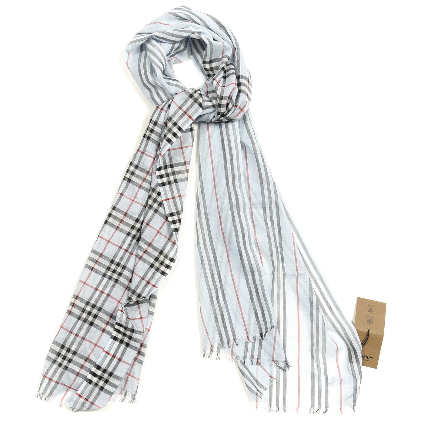 Wool Silk Gauze Vintage Check Scarf Light Blue
