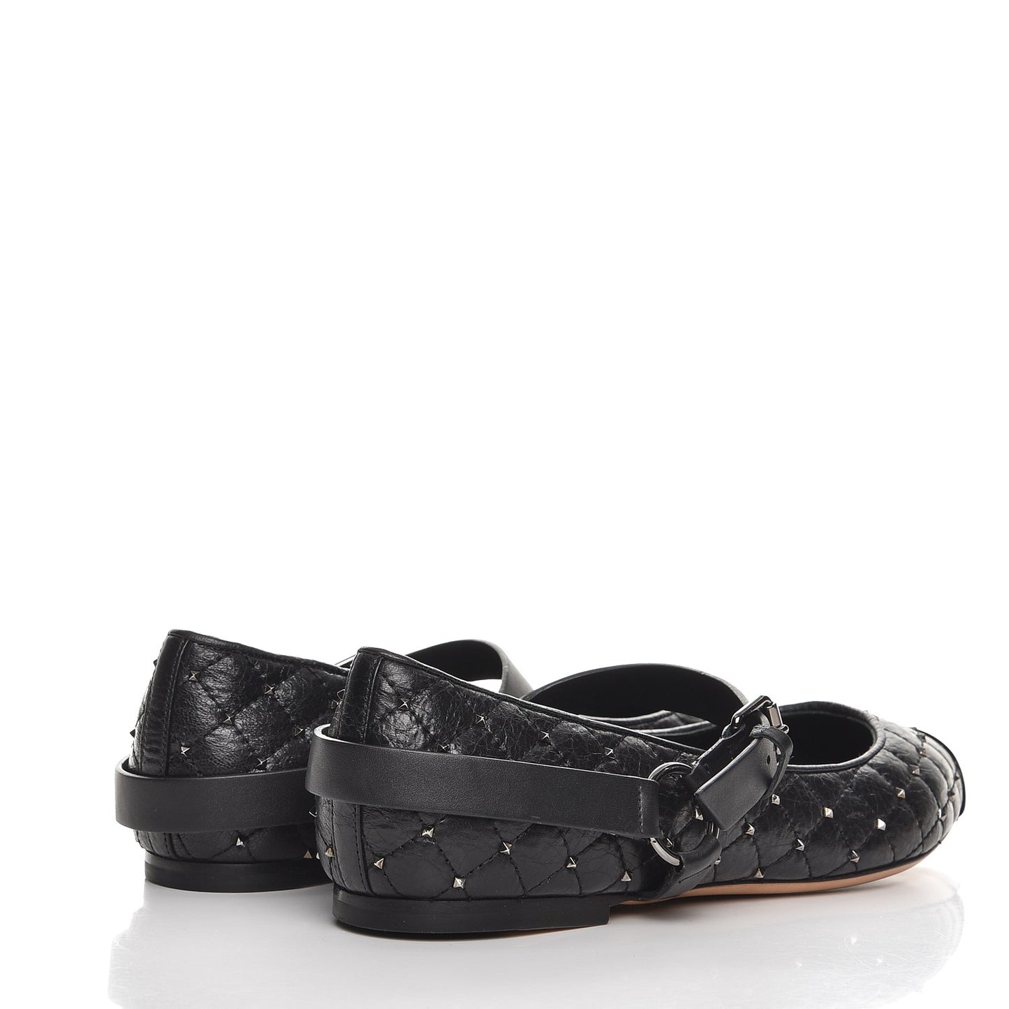 Crackled Lambskin Rockstud Spike Captoe Ballerina Flats 38 Black