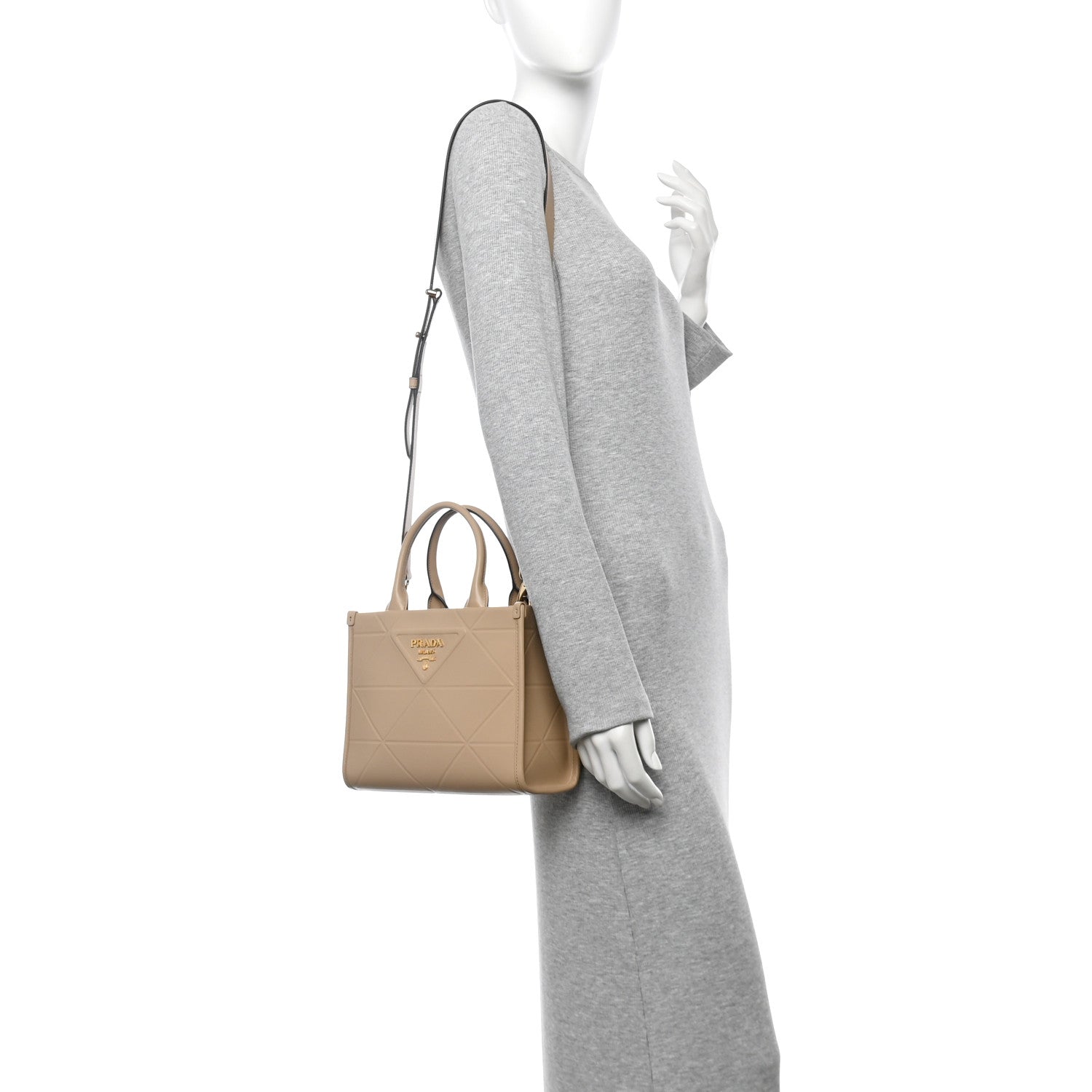 Prada Soft Calfskin Triangolo Symbole Embossed Mini Tote Sabbia 2 of 13