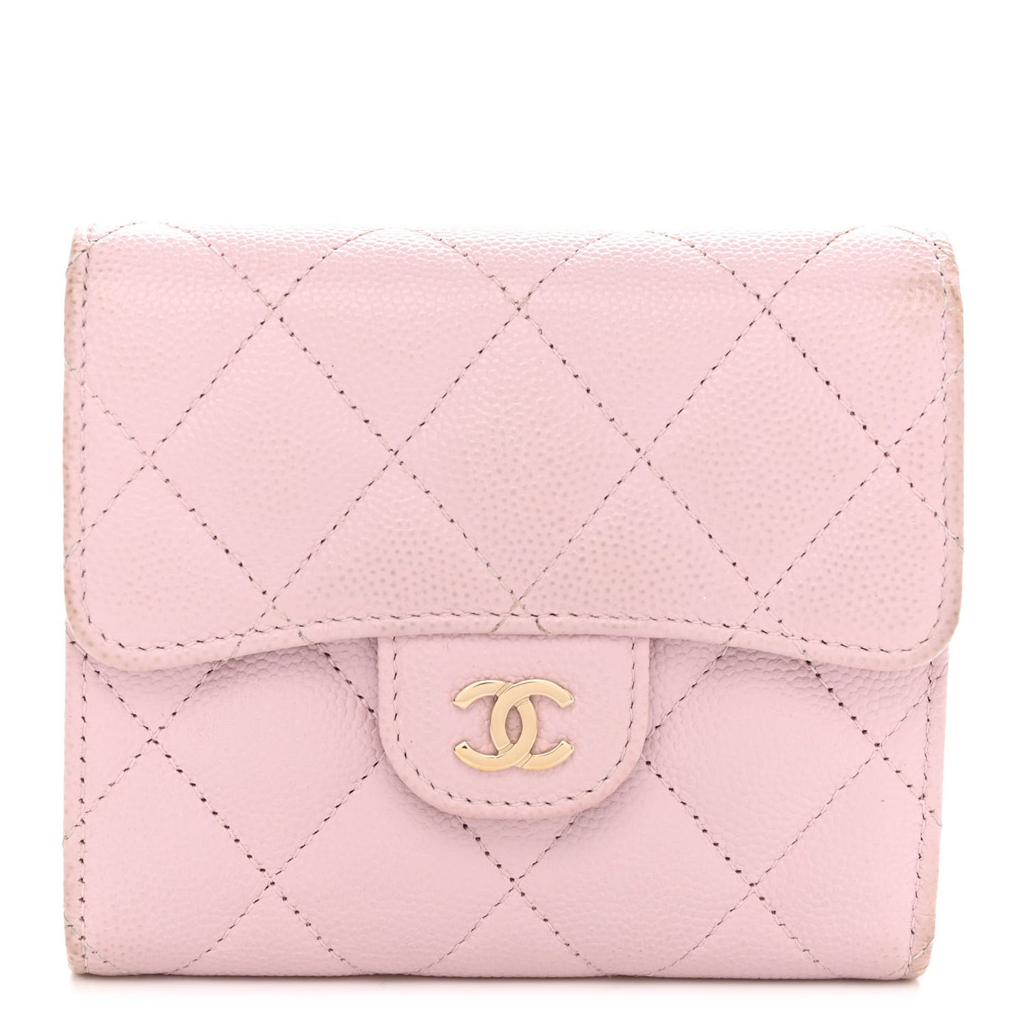 Caviar Quilted Compact Flap Wallet Light Pink