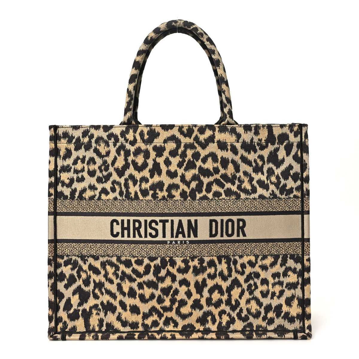 Christian Dior Canvas Mizza Embroidered Large Leopard Book Tote Beige 1 of 11
