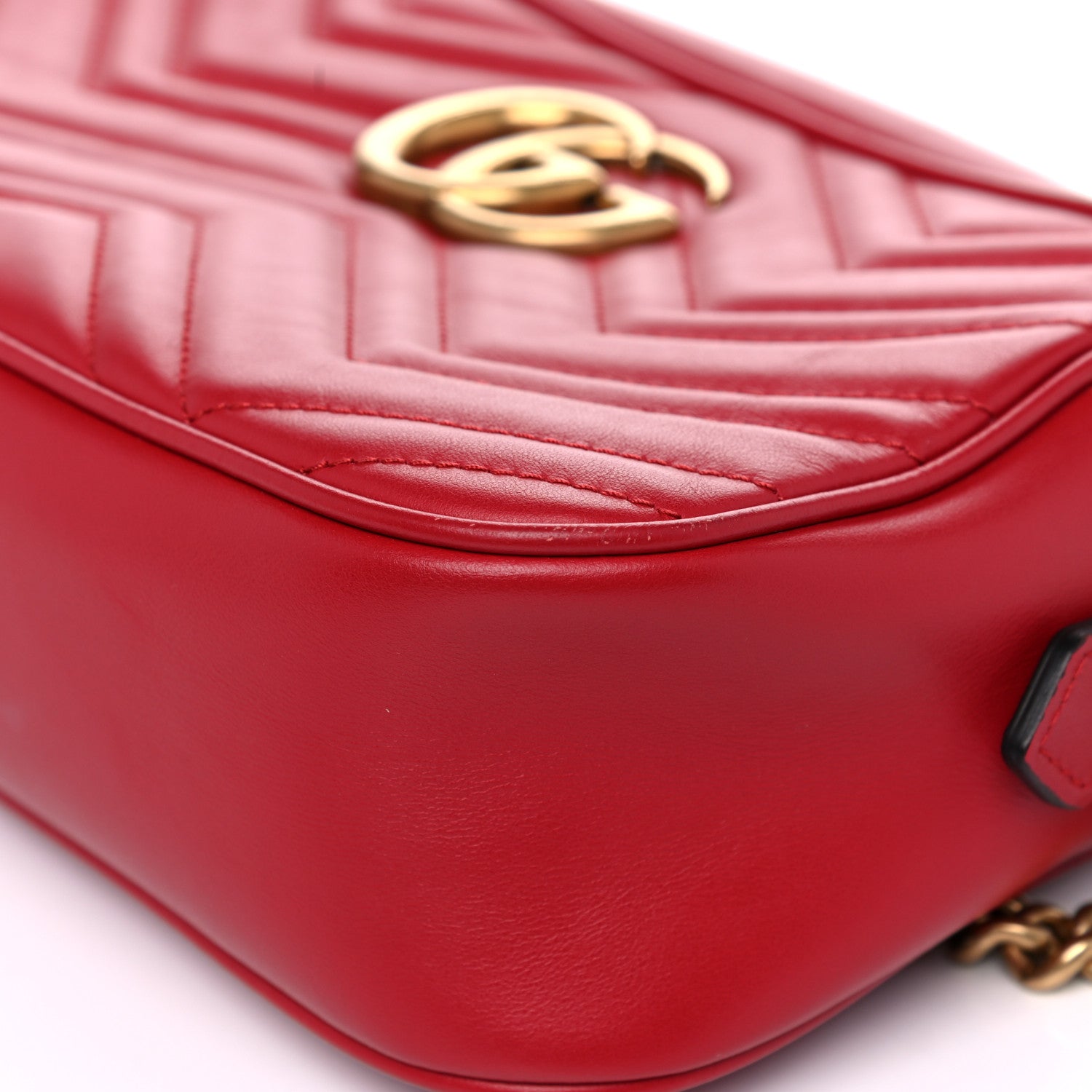 Gucci Calfskin Matelasse Small GG Marmont Chain Shoulder Bag Hibiscus Red 8 of 12