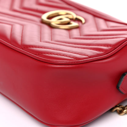 Gucci Calfskin Matelasse Small GG Marmont Chain Shoulder Bag Hibiscus Red 8 of 12