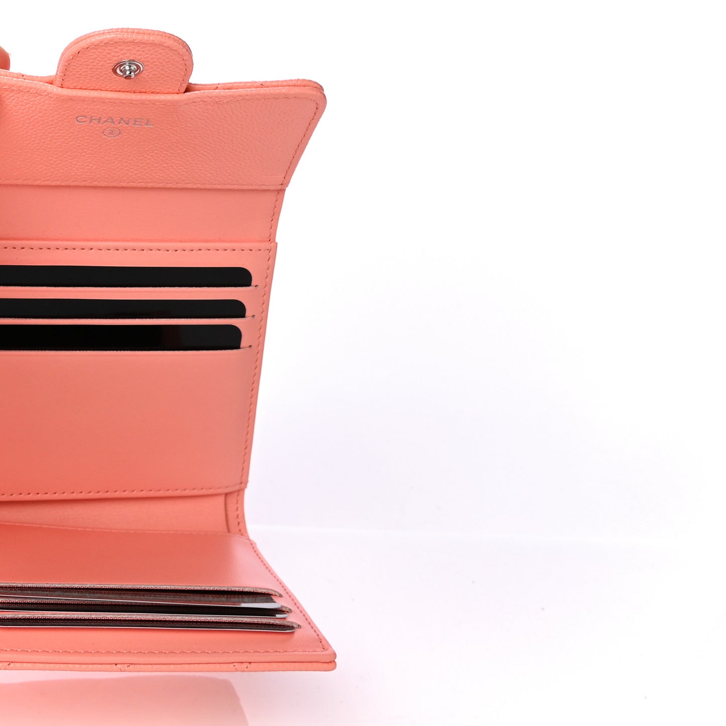 Caviar Quilted Compact Flap Wallet Coral