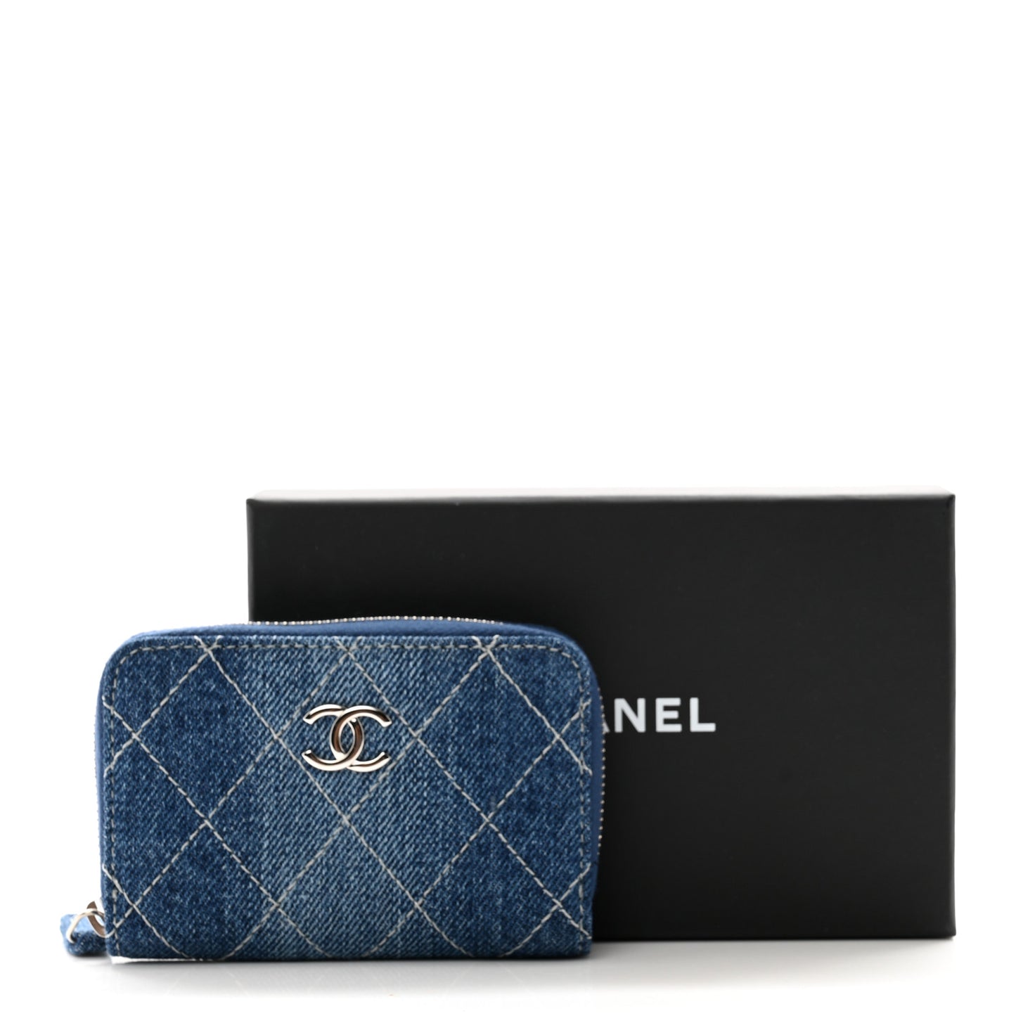 Denim Quilted Zip Coin Purse Blue