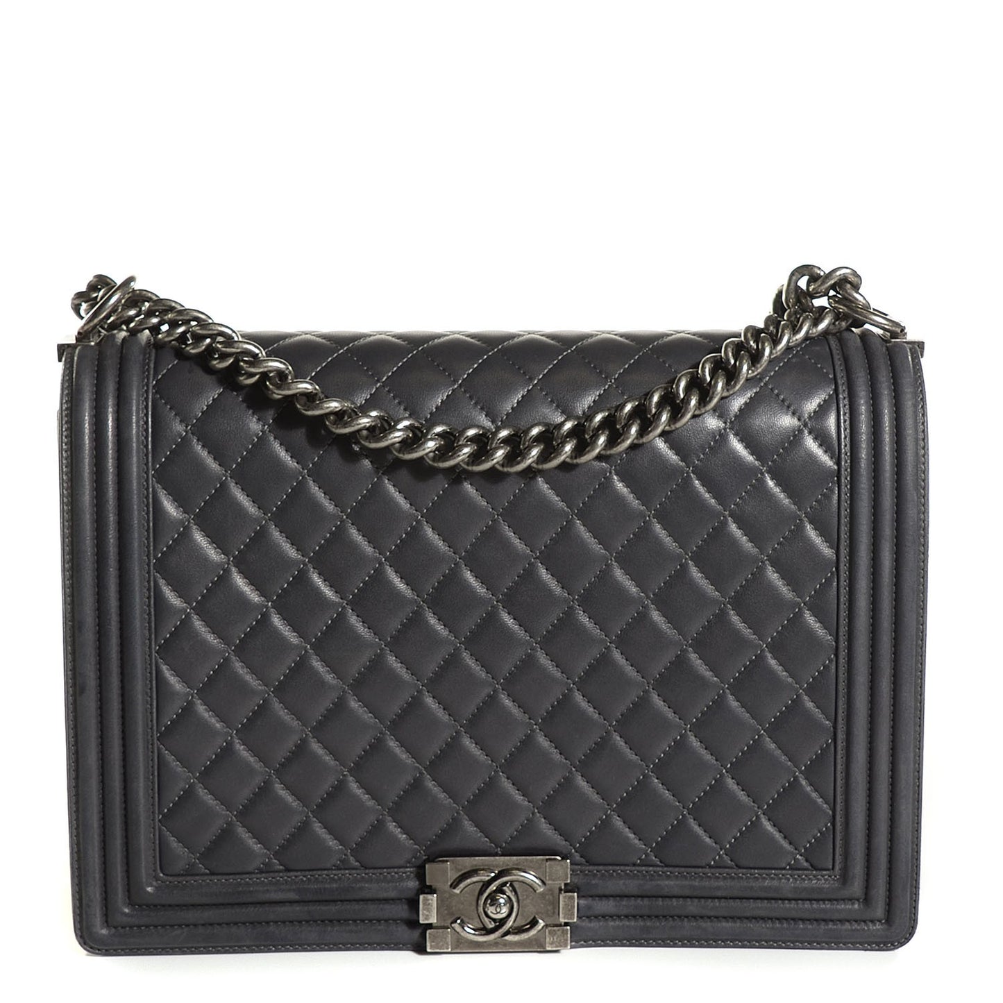 Lambskin Quilted Large Boy Flap Dark Grey