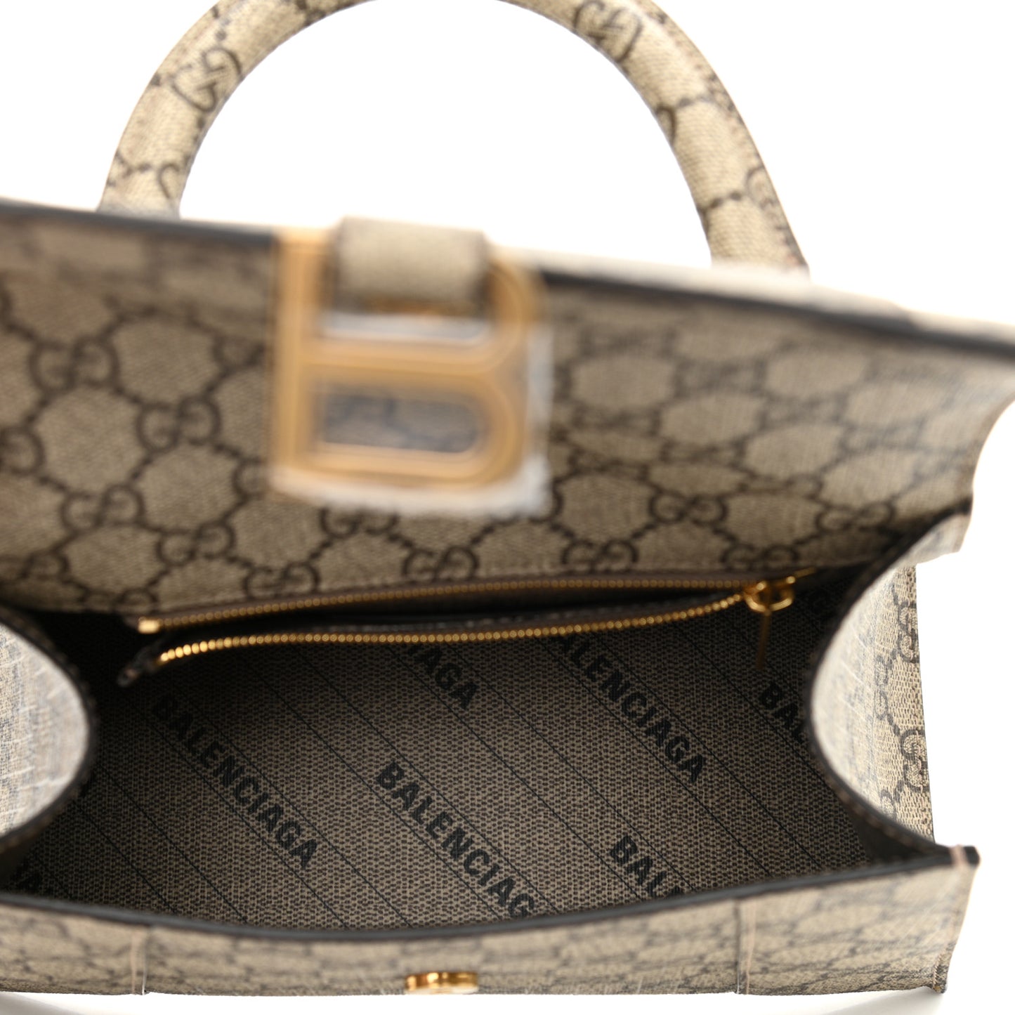 X GUCCI GG Supreme Monogram Small Hourglass Top Handle Bag Beige Ebony