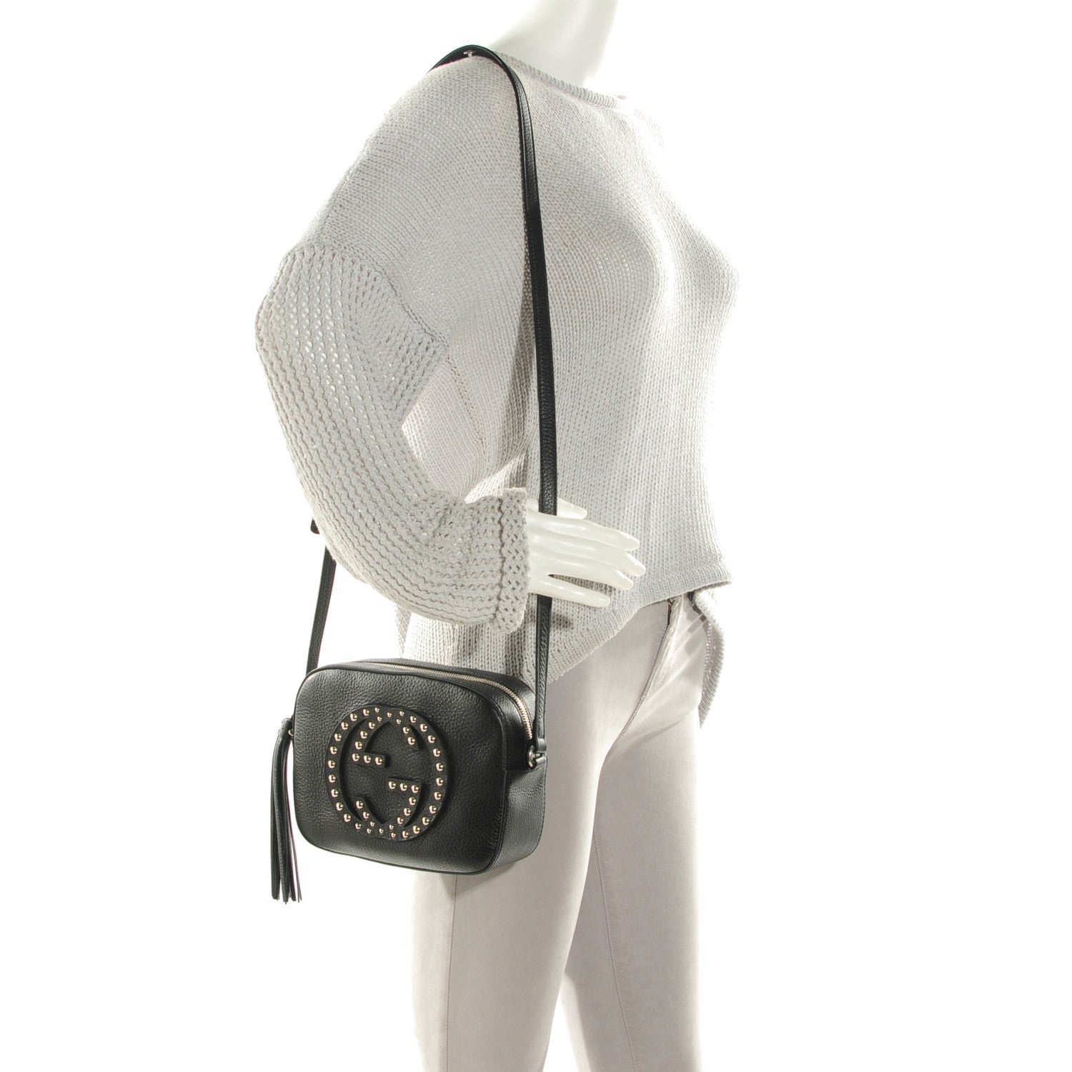 Gucci Pebbled Calfskin Studded Small Soho Disco Bag Black 2 of 7