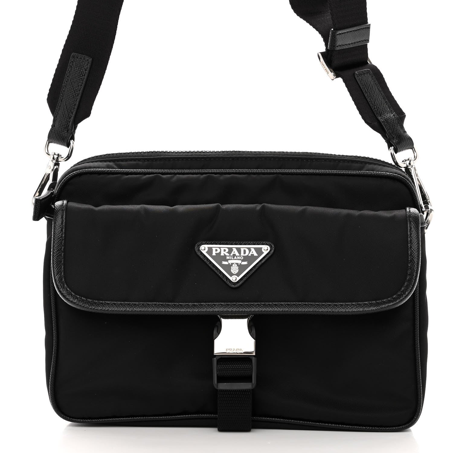 Prada Re-Nylon Saffiano Pocket Single Snap Buckle Shoulder Bag Black 7 of 9