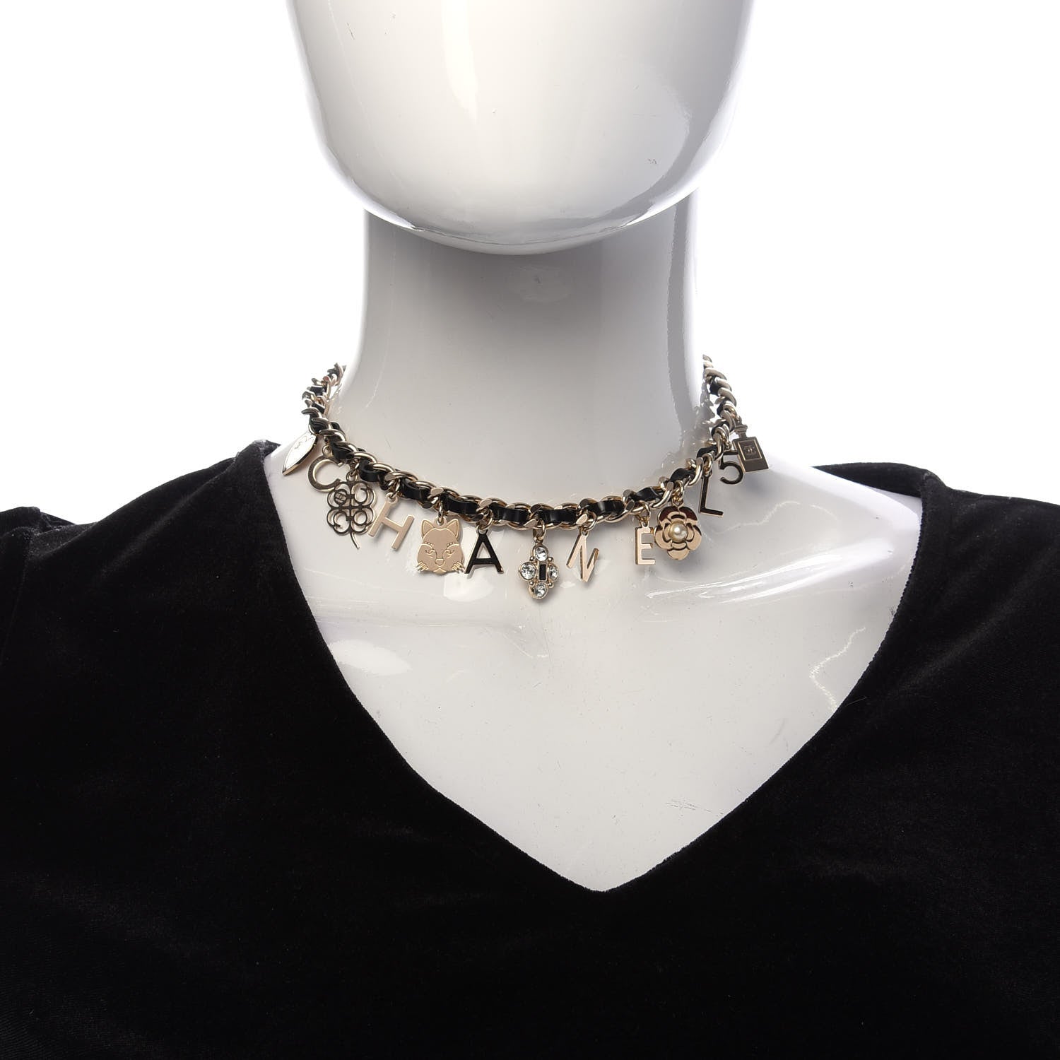 Chanel Lambskin Crystal CC Logo Charming Choker Gold Black 2 of 6