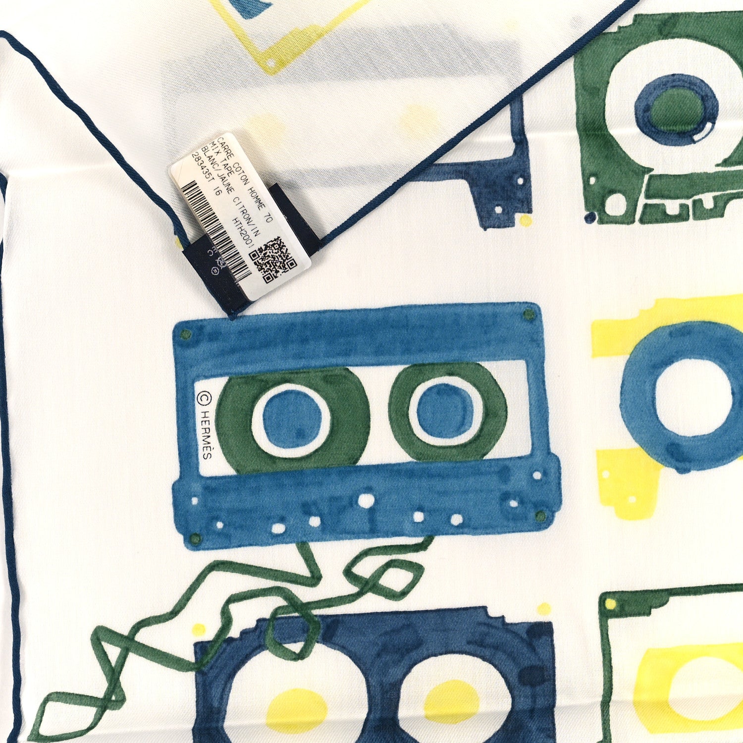 Hermes Cotton Mix Tape Scarf 70 White Jaune Citron 3 of 3