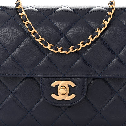 Chanel Shiny Caviar Quilted Mini Top Handle Flap Navy Blue 8 of 11