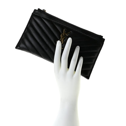 Saint Laurent Grain De Poudre Chevron Monogram Bill Pouch Black 2 of 8