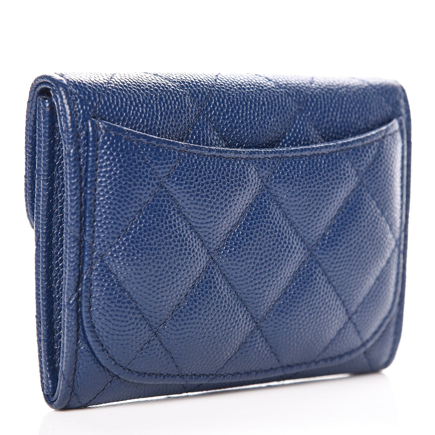 Caviar Quilted Flap Card Holder Navy