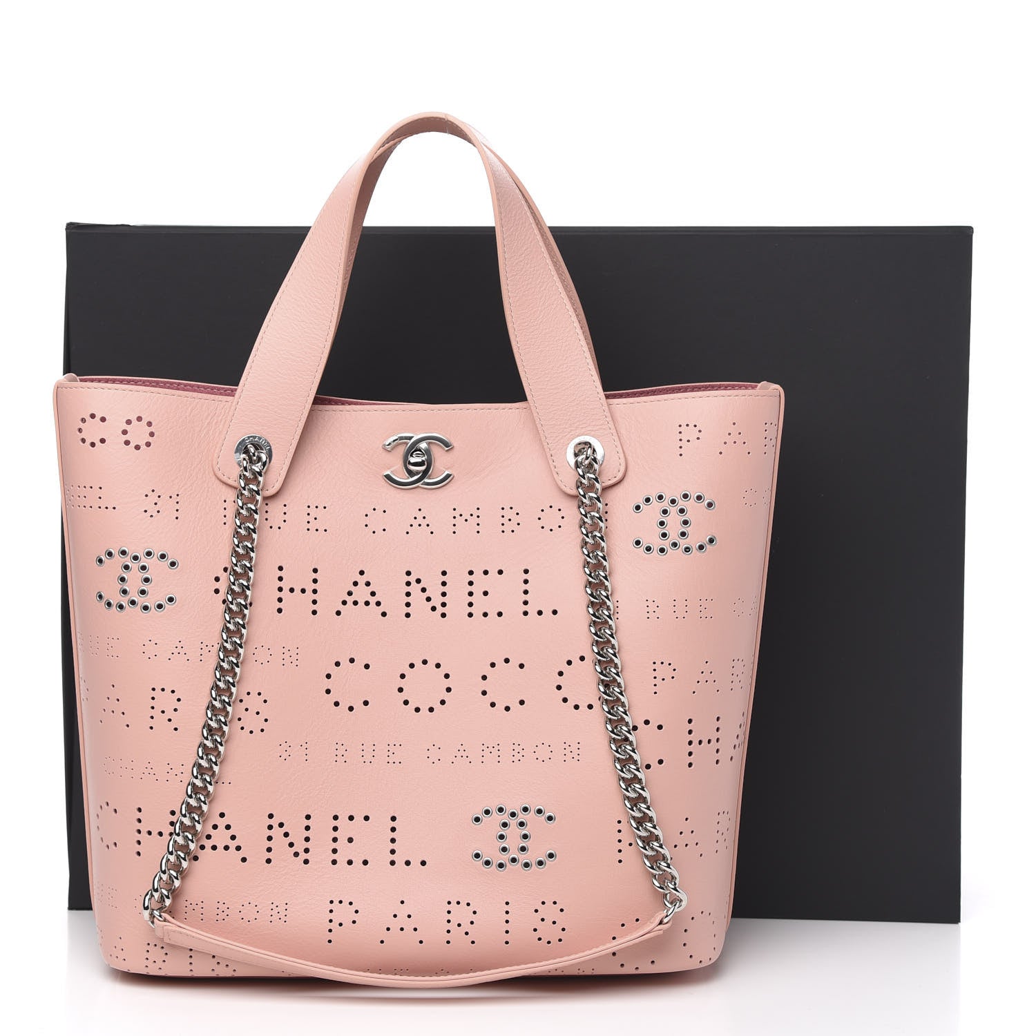 Chanel Calfskin Tweed Small Logo Eyelets Shopping Tote Pink 11 of 11