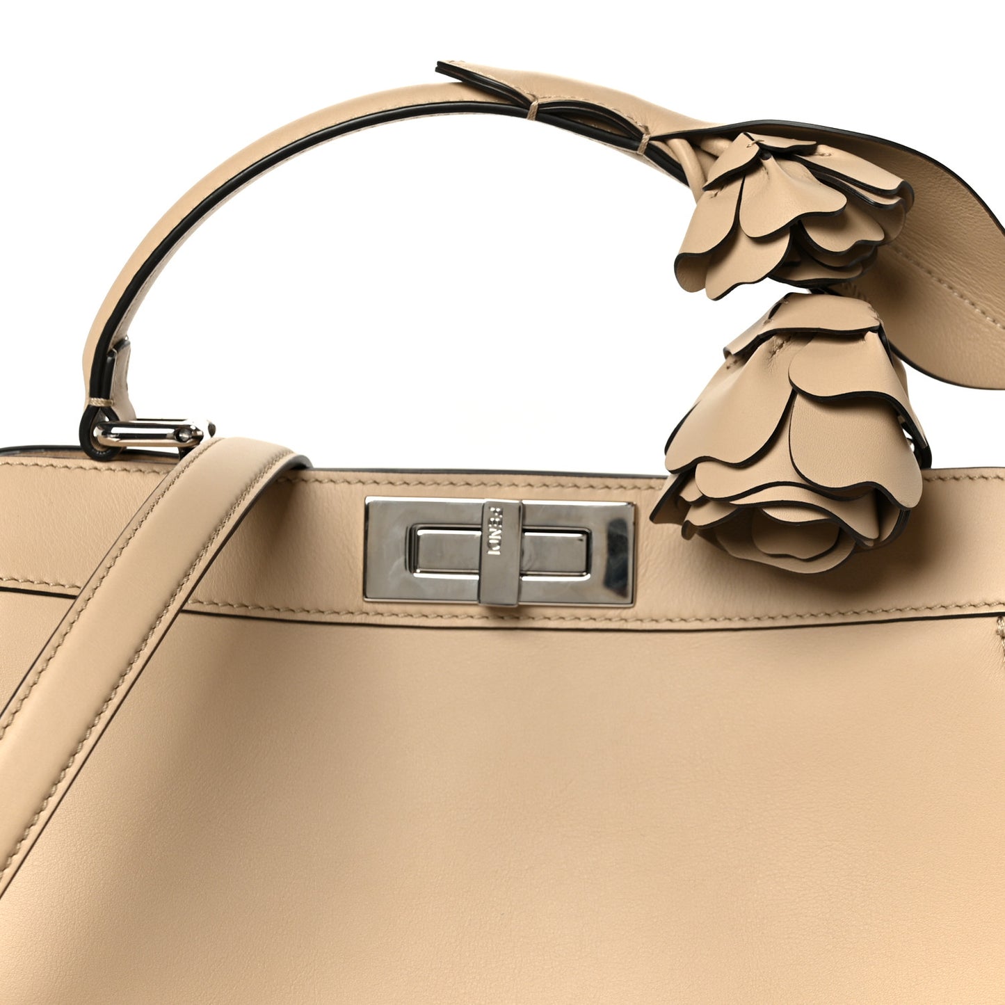 Shiny Calfskin Flower Medium Peekaboo I SEE U Satchel Beige Amido