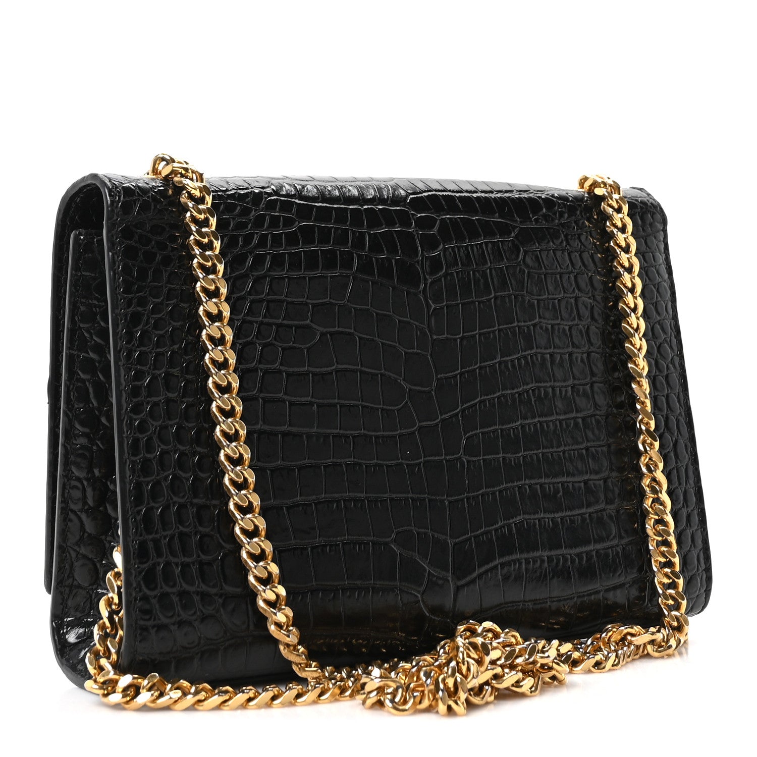 Saint Laurent Calfskin Crocodile Embossed Small Classic Monogram Kate Tassel Satchel Black 3 of 10