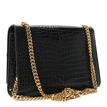 Saint Laurent Calfskin Crocodile Embossed Small Classic Monogram Kate Tassel Satchel Black 3 of 10