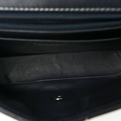 Chanel Calfskin Contrast Stitched Medium Single Flap Navy Blue 5 of 11