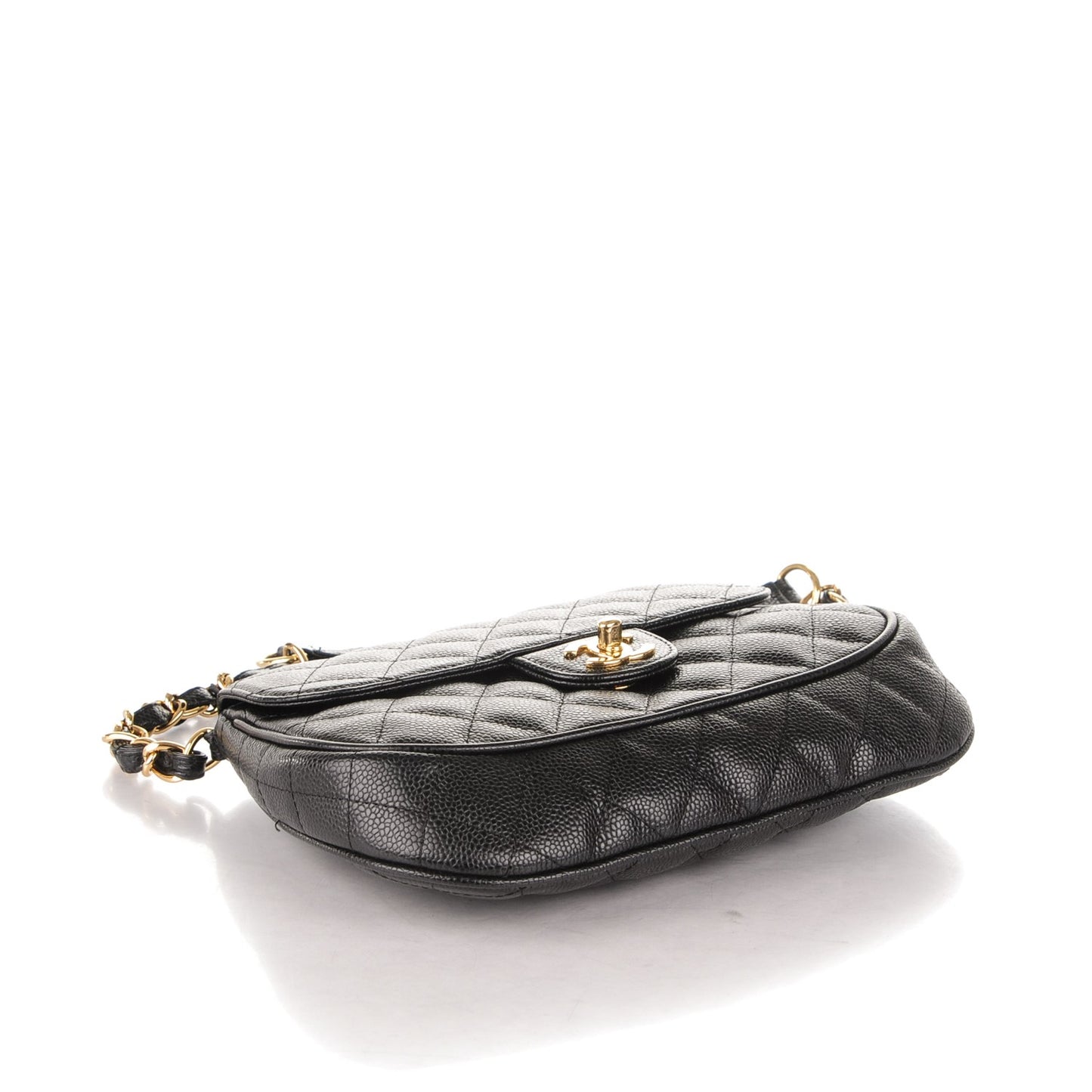 Caviar Quilted Flap Shoulder Bag Black