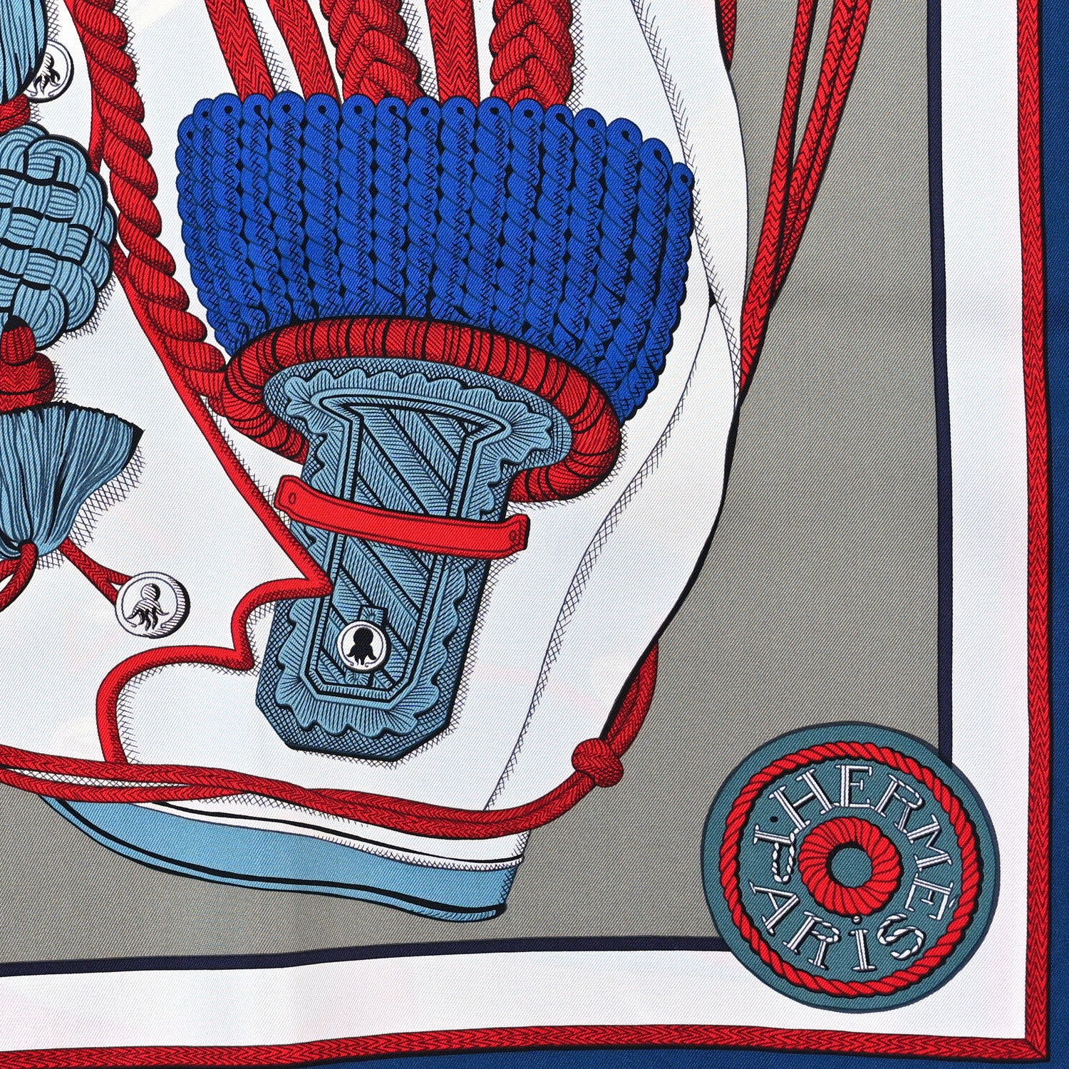 Hermes Silk Zouaves Et Dragons Scarf 90 Gris Bleu Cobalt 2 of 3