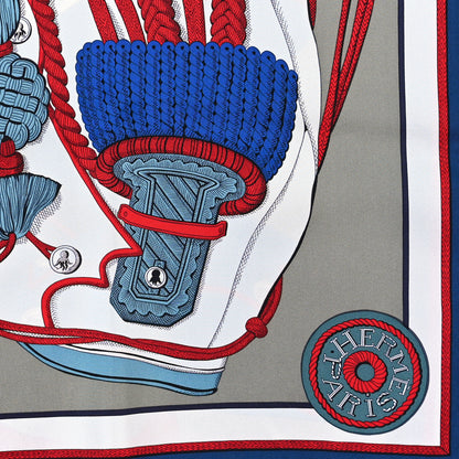 Hermes Silk Zouaves Et Dragons Scarf 90 Gris Bleu Cobalt 2 of 3