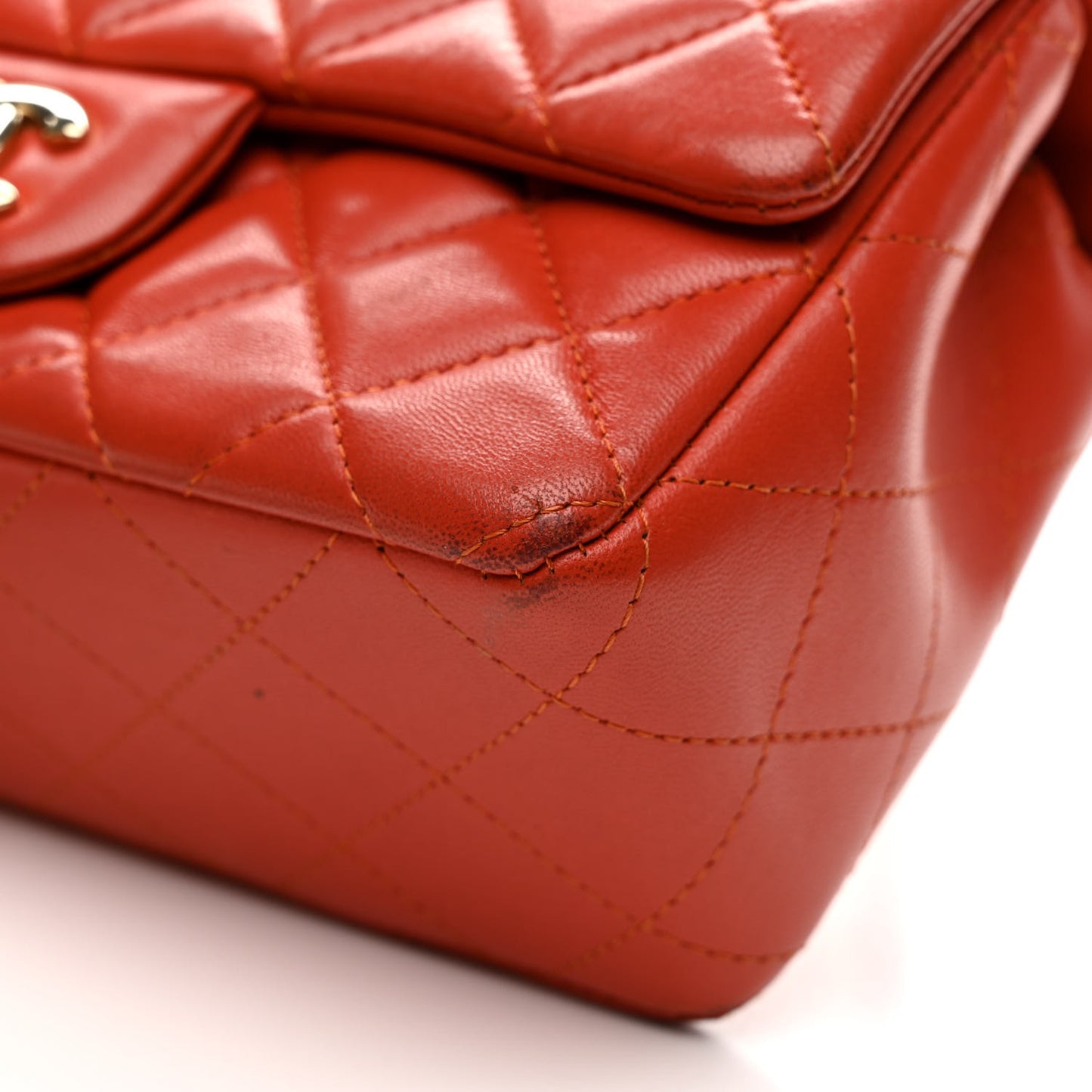 Lambskin Quilted Mini Rectangular Flap Orange