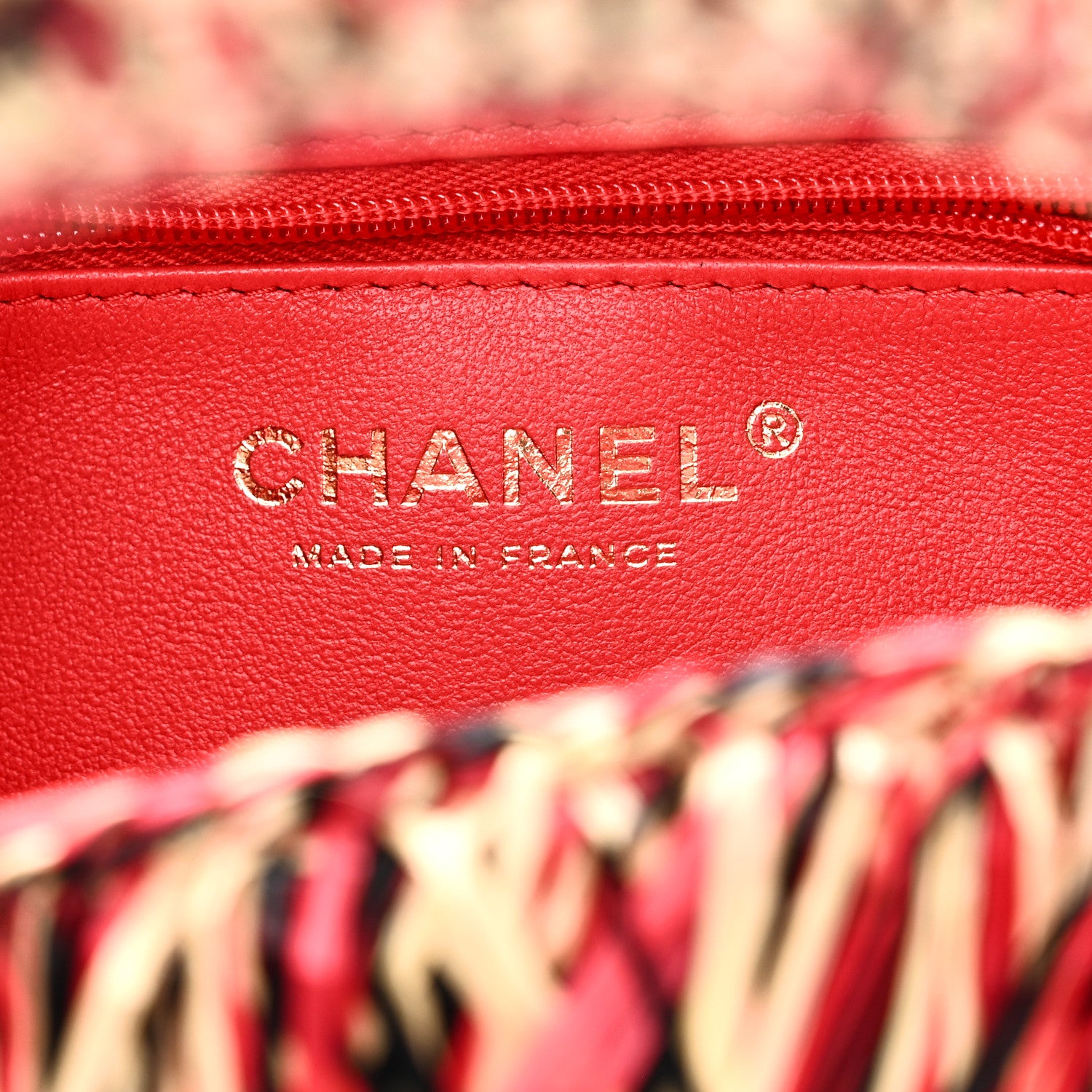 Chanel Raffia Fringe Nano Kelly Shopper Red Beige Black 6 of 10